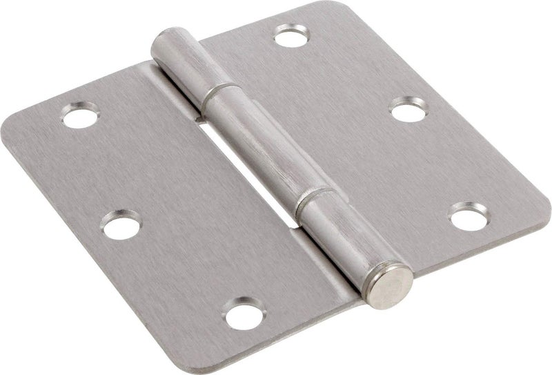HARDWARE ESSENTIALS أساسيات الأجهزة 854323 مفصلات أبواب مقاومة للصرير بزاوية ناعمة من النيكل المصقول 3-1/2" (5 عبوات) - Image 1